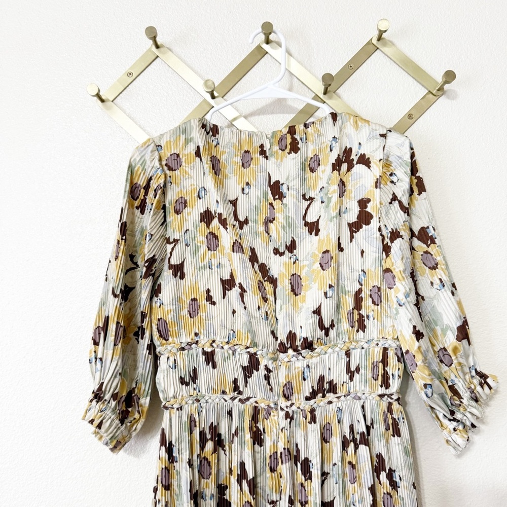 NEW Polo Ralph Lauren Plisse Crinkle Silk Braided Floral Ltiti Puff Sleeve Dress - Picture 9 of 14